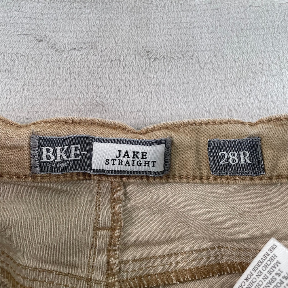 BKE Jake Straight Stretch Pants Men 28Rx32 Beige Bauer 3 Custom Fade Embroidered - Picture 2 of 11